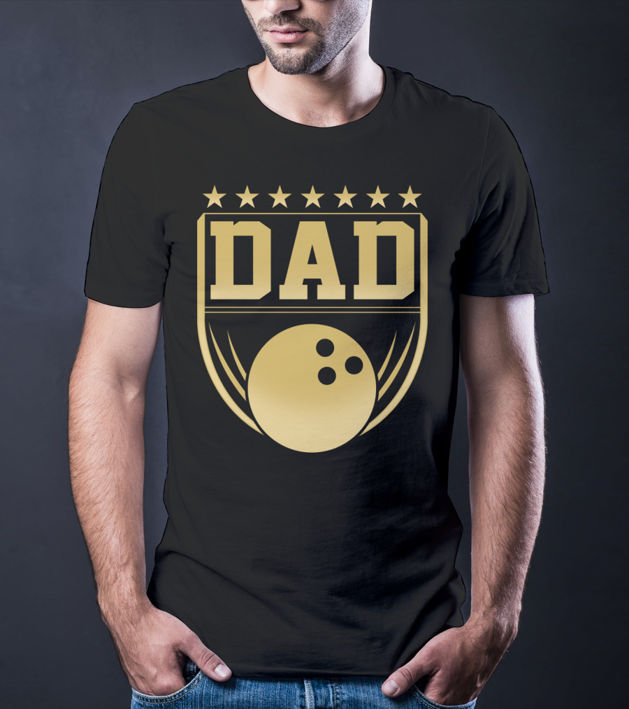 Dad Gold Bowling Ball Coach Stars Funny T-Shirt