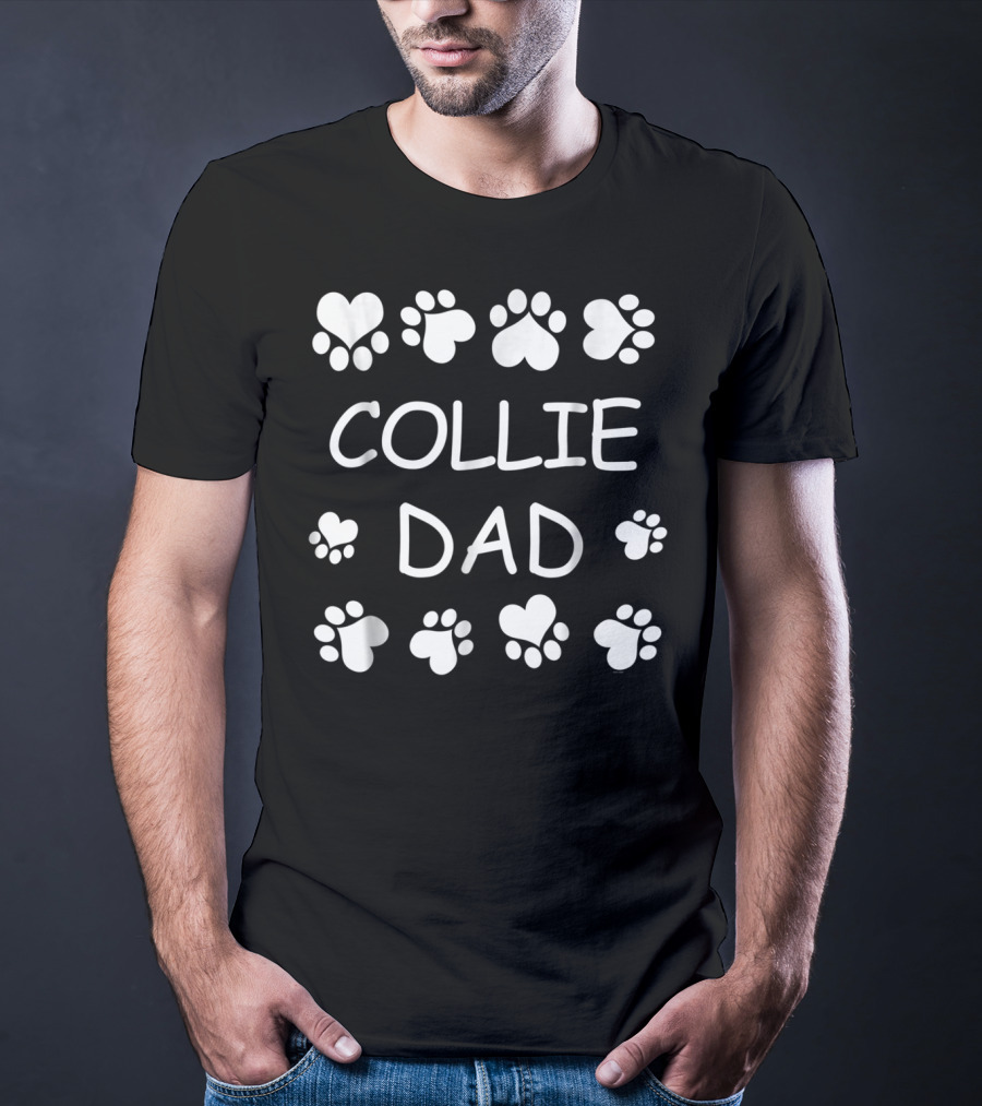Collie Dad Paw Prints Heart Design Christmas Birthday T-Shirt