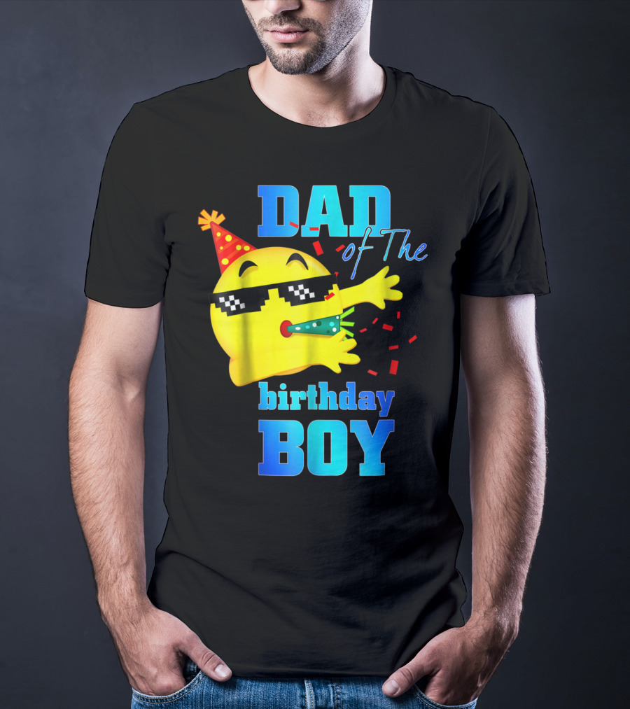 Dad Of The Birthday Boy Dabbing Emoji With Party Hat And Confetti T-Shirt