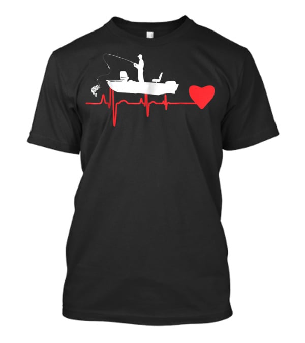 Awesome Fishing Heartbeat For Fishing Dad In A Boat With Red Heart T-Shirt