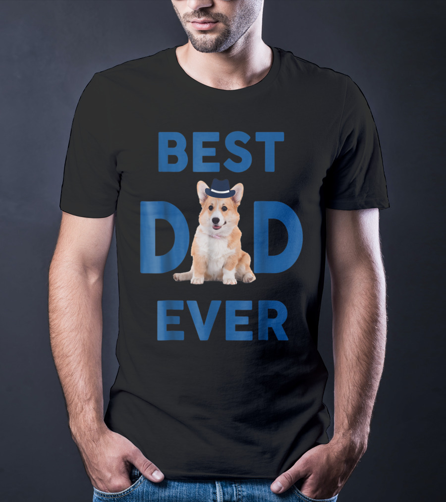 Best Dad Ever Corgi Pup Wearing Hat T-Shirt