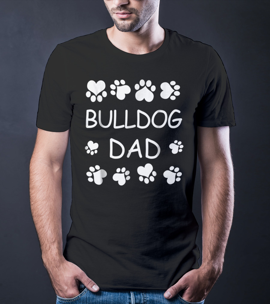 Bulldog Dad Paw Print Pattern For Christmas Birthday T-Shirt