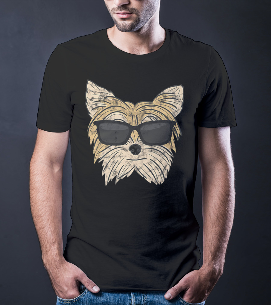 Cool Yorkie Sunglasses Yorkie Poo Dog Face With Shades T-Shirt