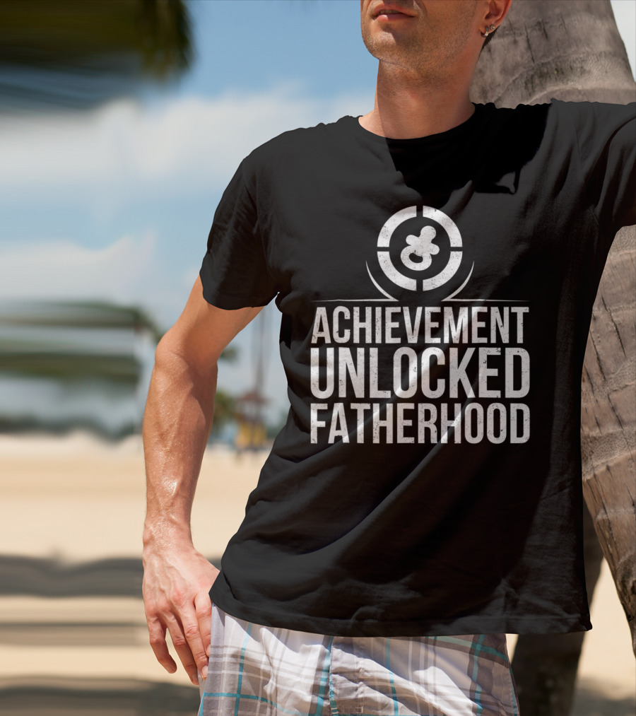 Achievement Unlocked Fatherhood New Dad Gaming Emblem T-Shirt