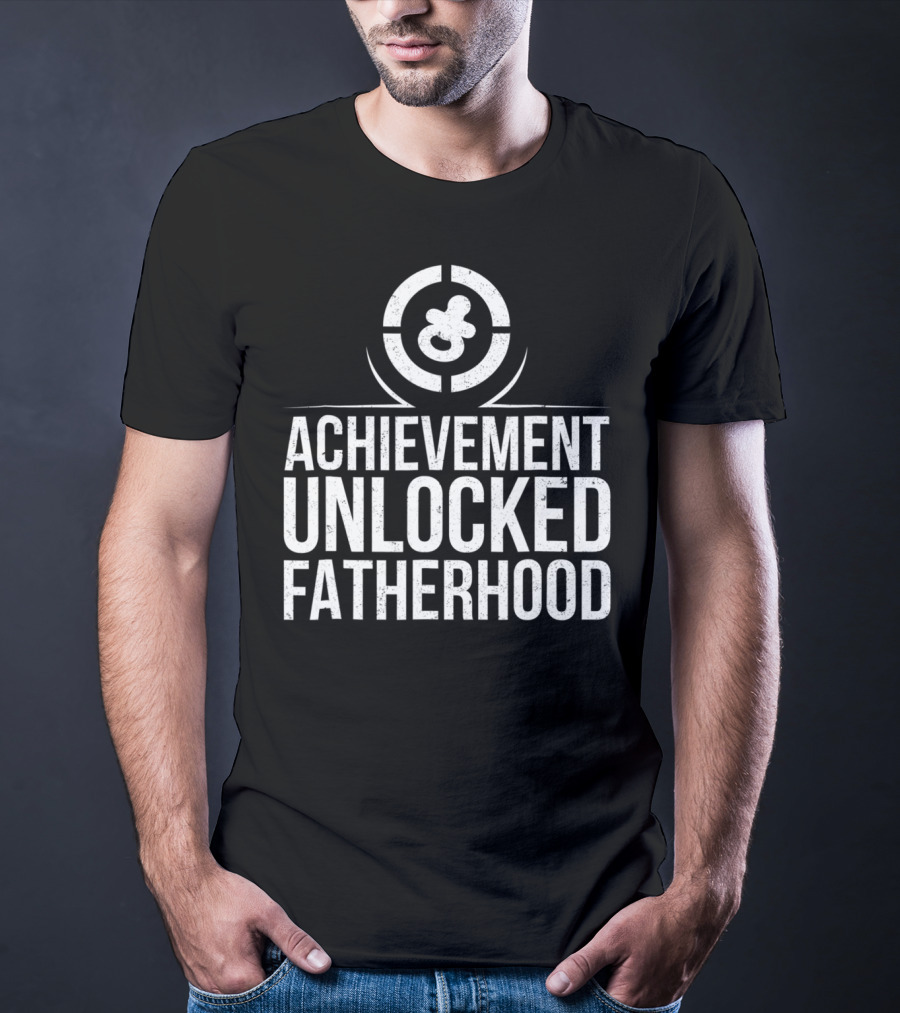 Achievement Unlocked Fatherhood New Dad Gaming Emblem T-Shirt
