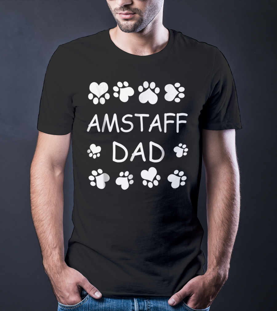 AMSTAFF DAD Christmas Birthday Paw Heart Lovers T-Shirt