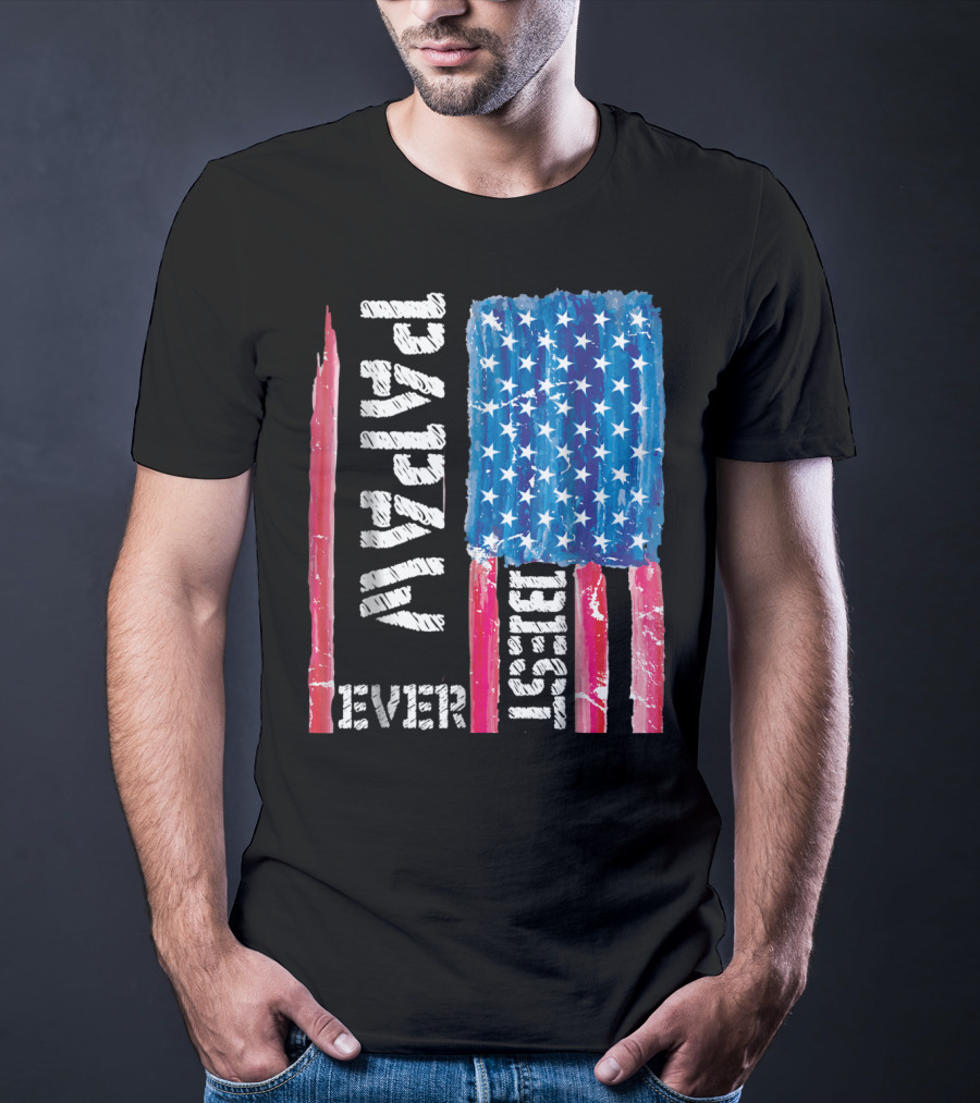 Best Papaw Ever Distressed American Flag Vertical Text And Stars T-Shirt