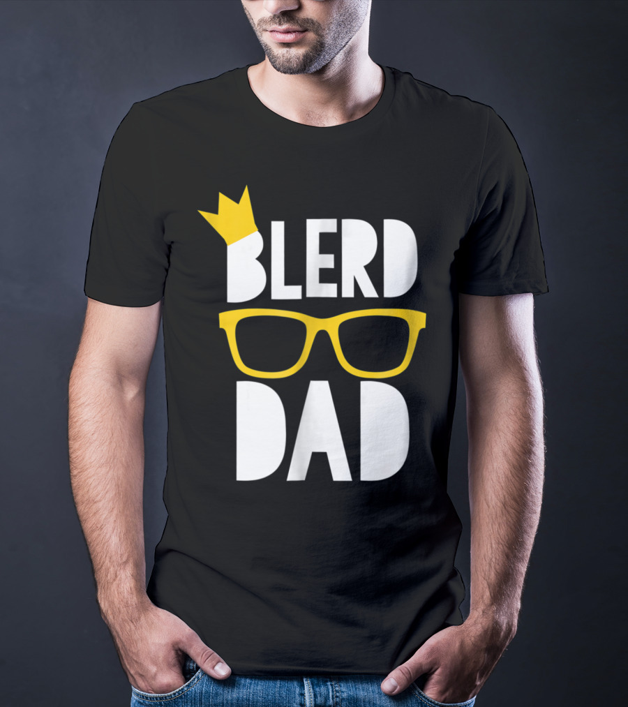 Blerd Dad Yellow Geeky Glasses Crown Black Nerd Dad T-Shirt
