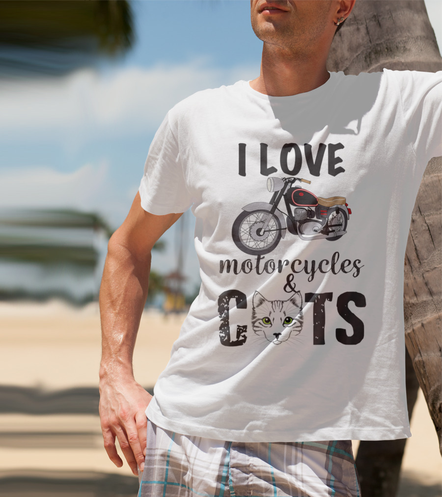 I Love Motorcycles And Cats Grandpa T-Shirt