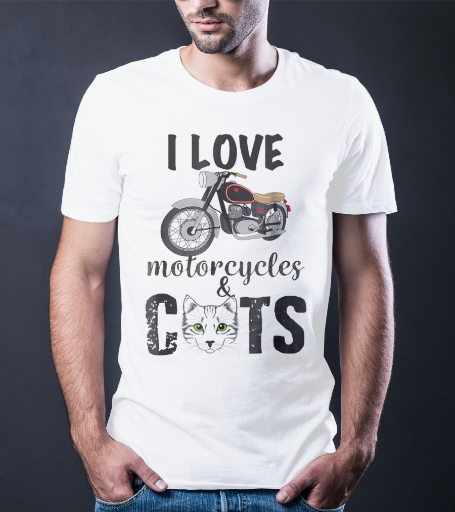 I Love Motorcycles And Cats Grandpa T-Shirt