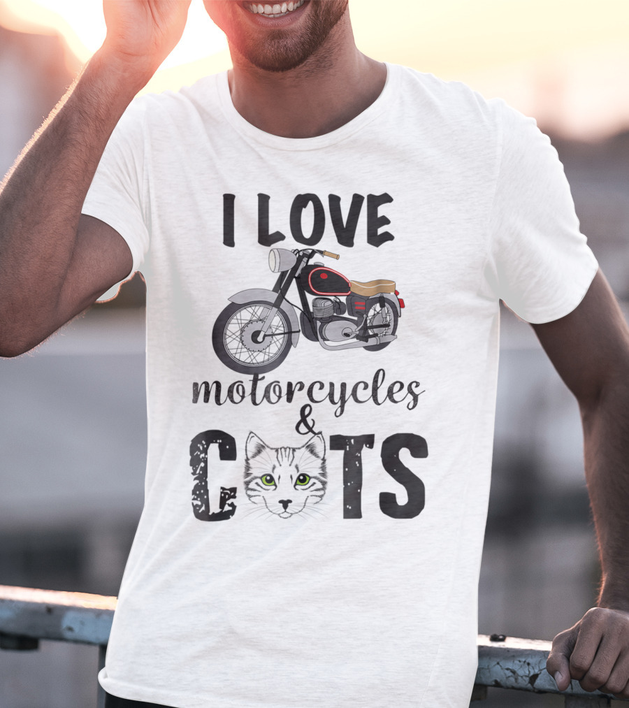 I Love Motorcycles And Cats Grandpa T-Shirt