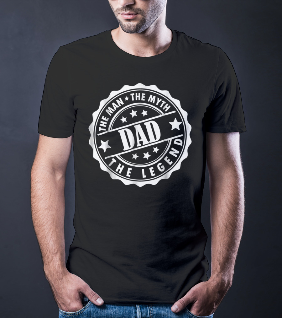 Dad The Man The Myth The Legend Dad Badge Style With Stars And Circles T-Shirt