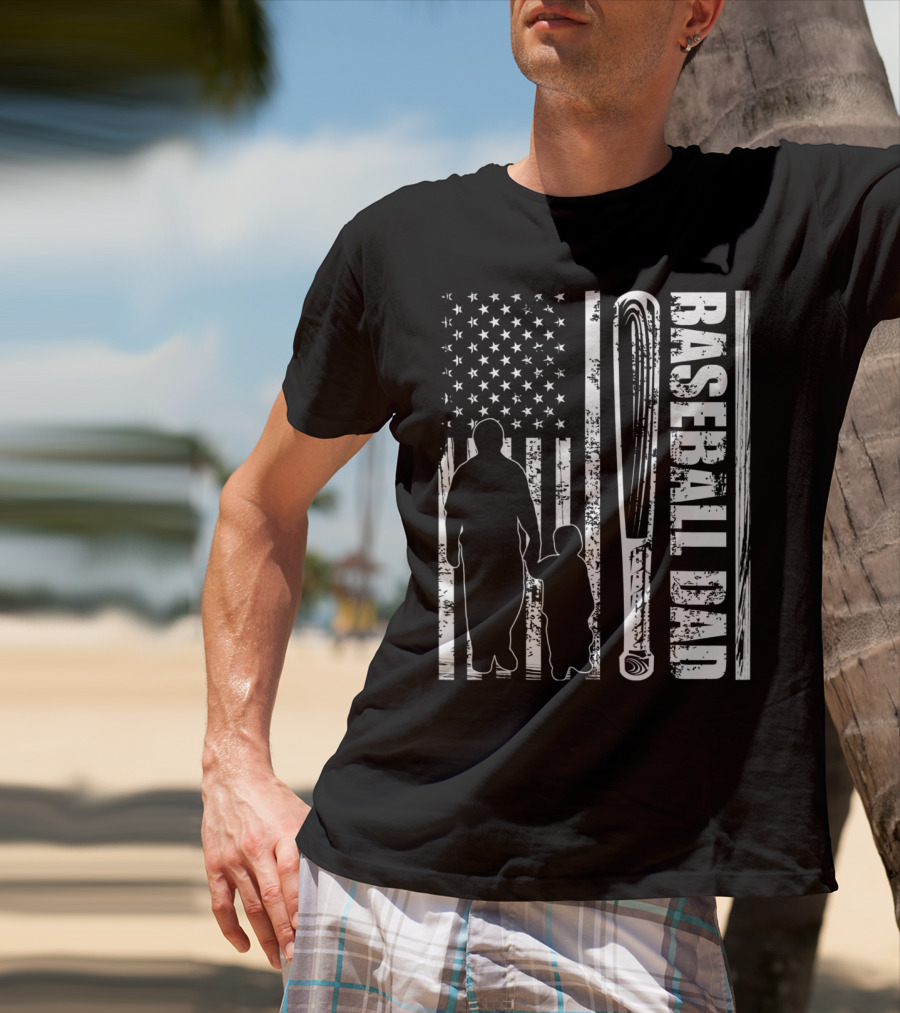BASEBALL DAD American Flag Bat Father's Day T-Shirt