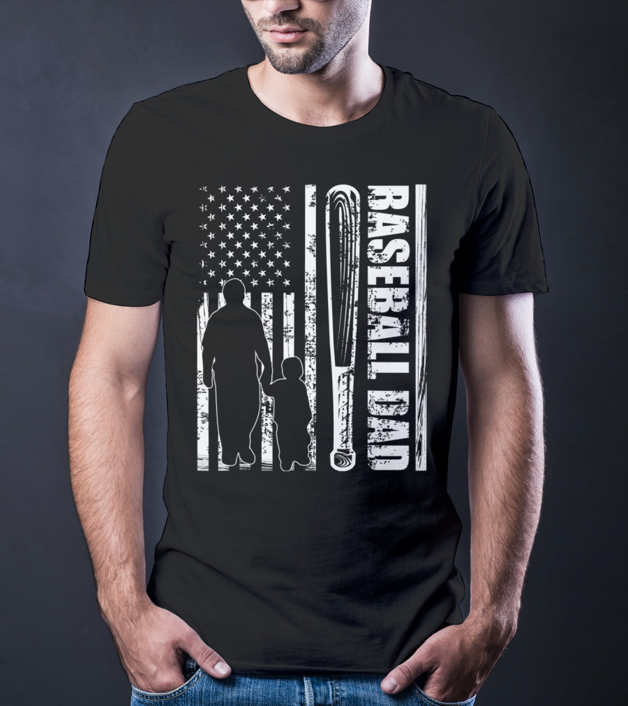 BASEBALL DAD American Flag Bat Father's Day T-Shirt