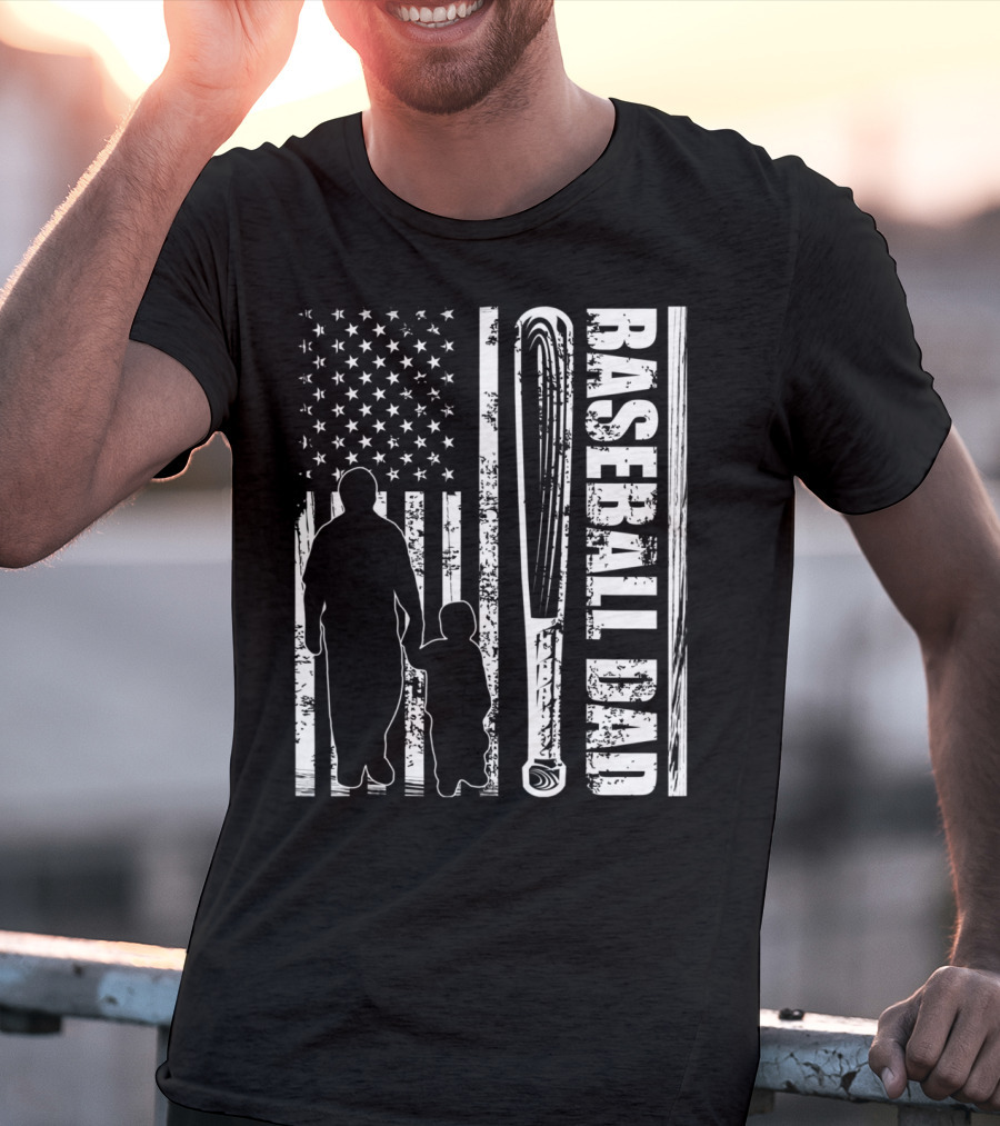 BASEBALL DAD American Flag Bat Father's Day T-Shirt