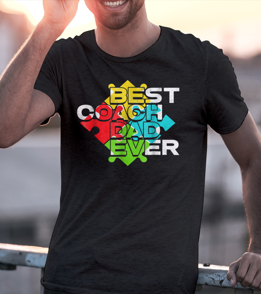 Best Coach Dad Ever Autism Puzzle Piece Colors 90s T-Shirt