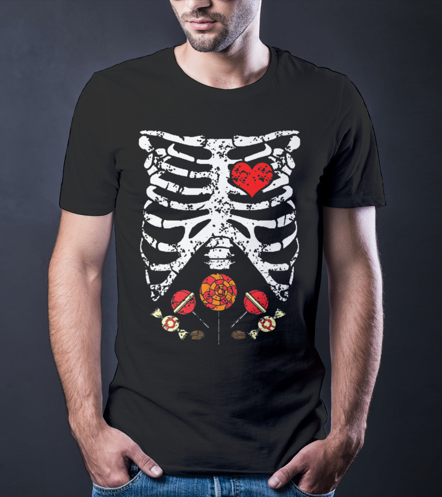 Candy Skeleton Heart And Bones Halloween Funny Kids Dad78 T-Shirt