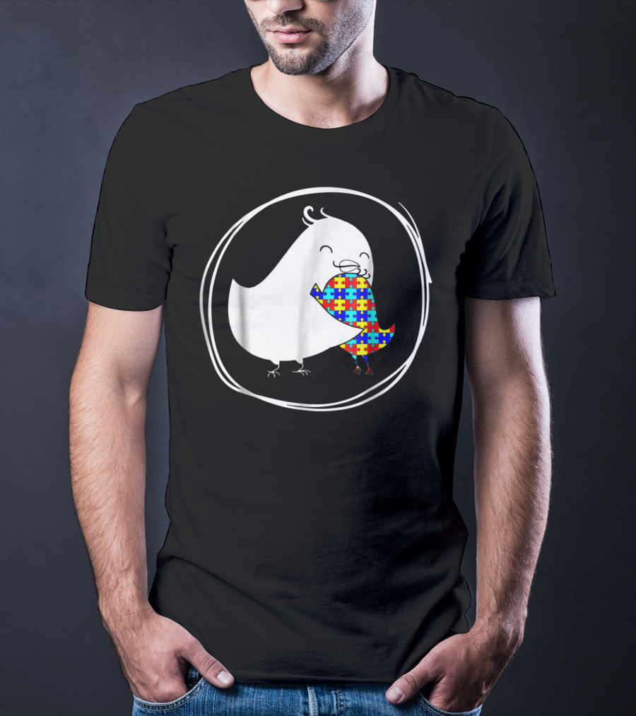 Chicken Embrace Autism Puzzle Pattern Awareness T-Shirt