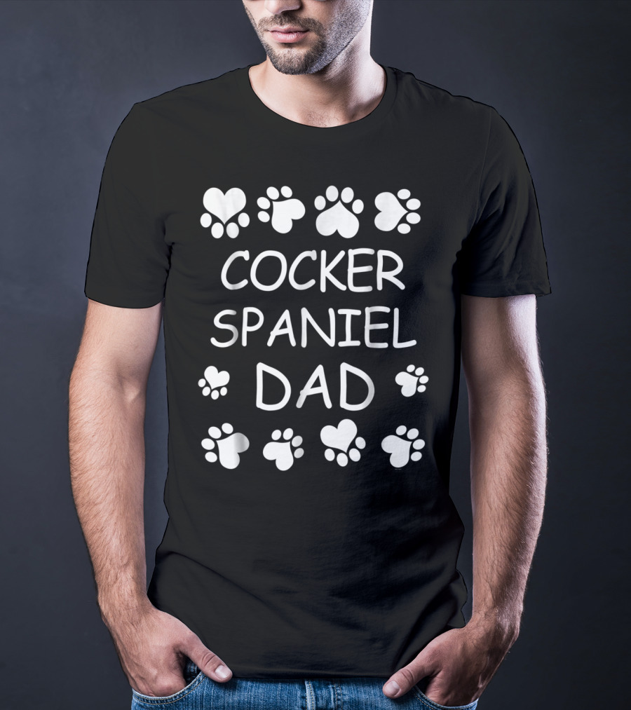 Cocker Spaniel Dad Heart Paw Print Christmas Birthday Lover T-Shirt