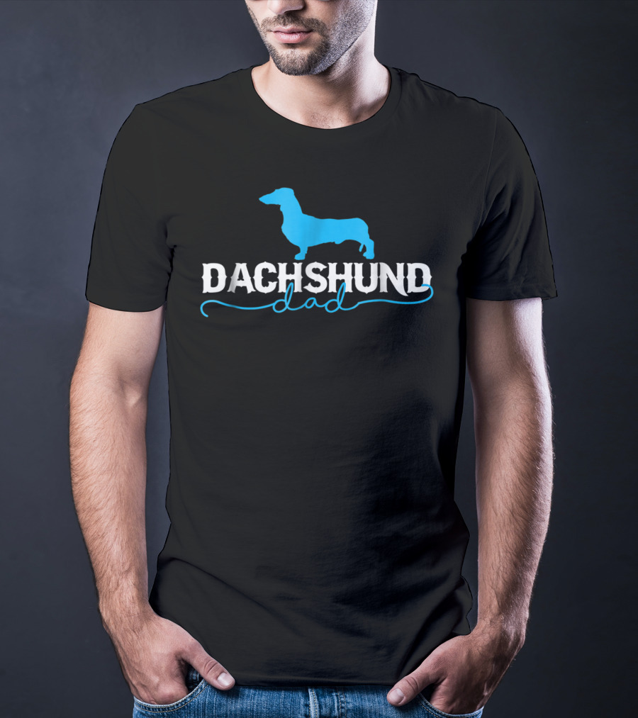 Dachshund Dad With Blue T-Shirt