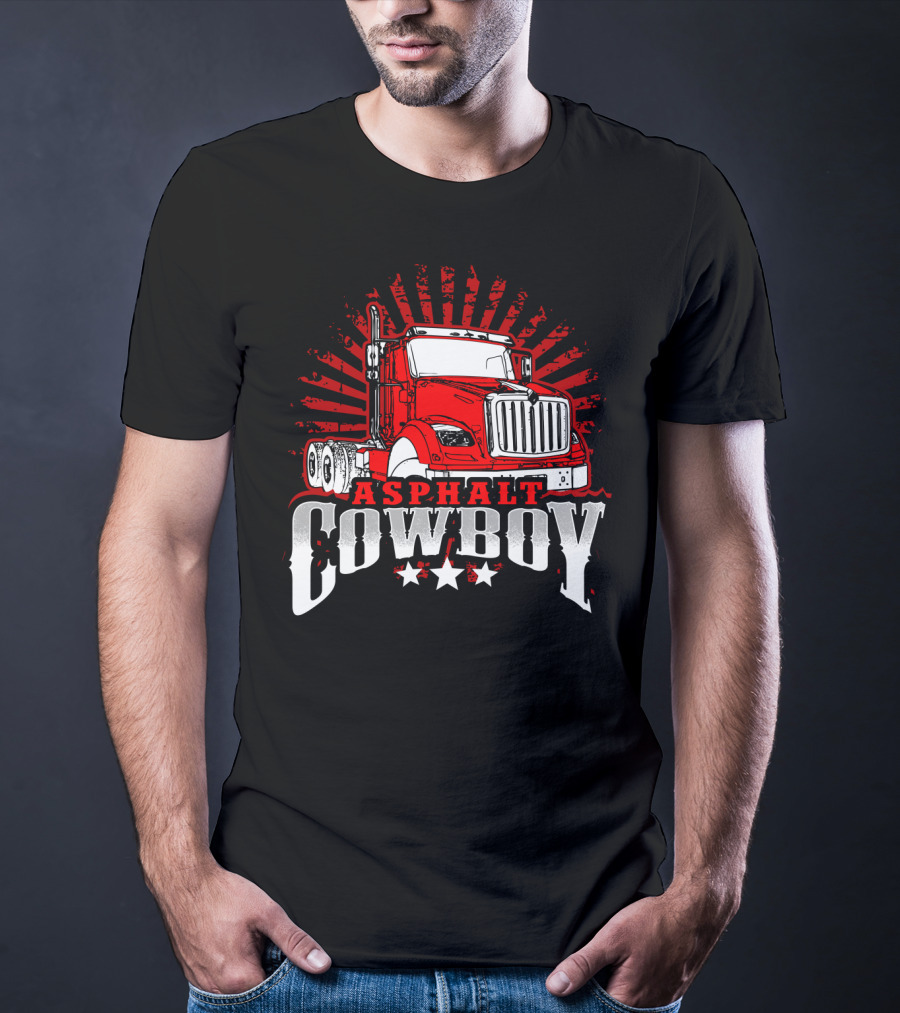 Asphalt Cowboy Red Truck Driver Dad Humor T-Shirt