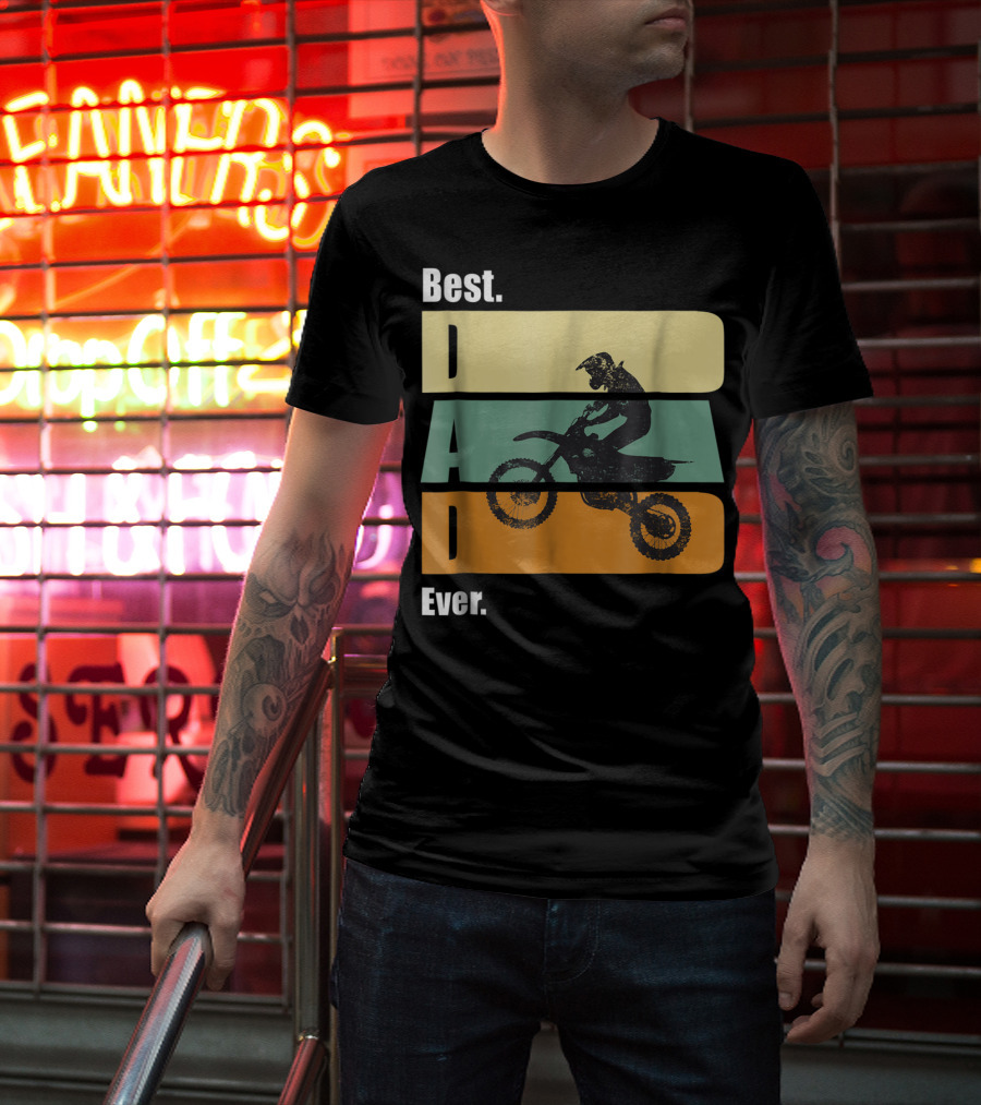 Best Motocross Dad Ever Funny For Fathers Retro Motorcycle Rider T-Shirt