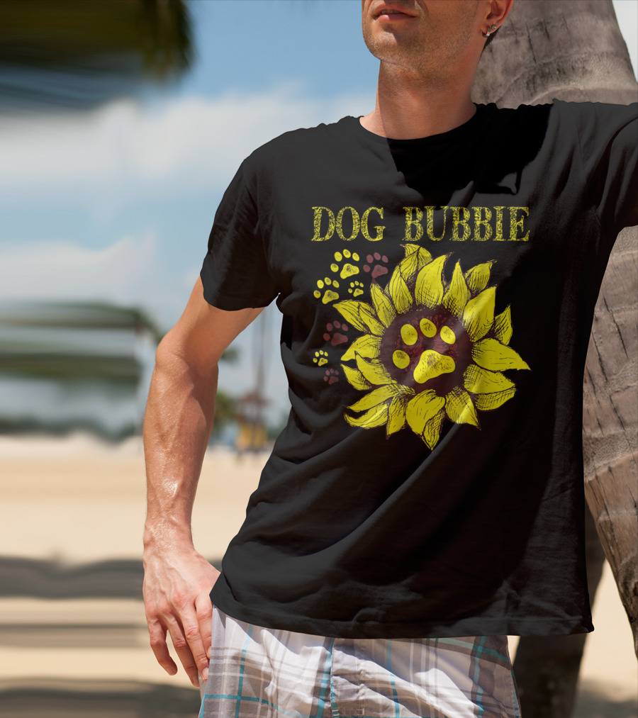 Dog Bubbie Sunflower And Paw Prints T-Shirt