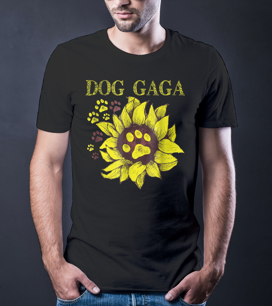 Dog Gaga Sunflower Paw Prints T-Shirt