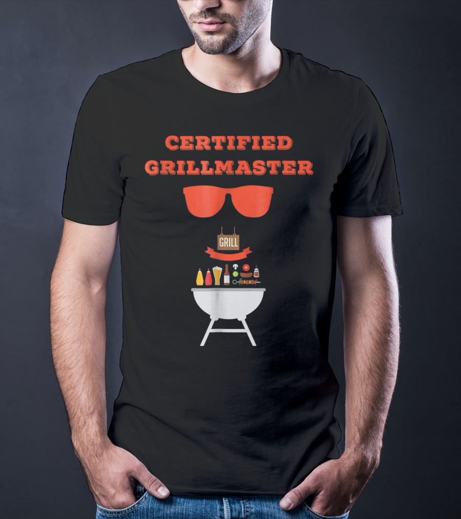 Certified Grillmaster Dad Pun BBQ99 Cooking Fun With Sunglasses And Grill T-Shirt