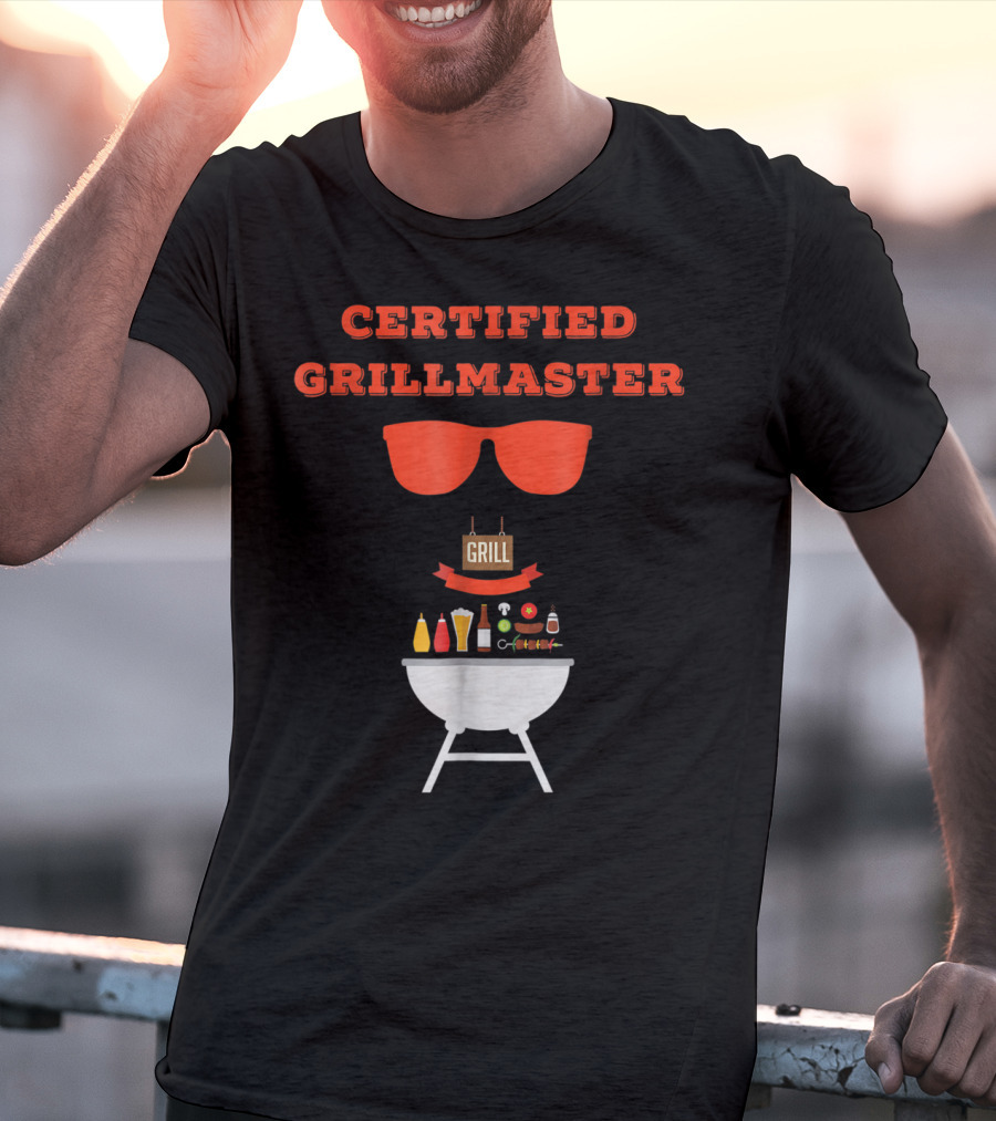Certified Grillmaster Dad Pun BBQ99 Cooking Fun With Sunglasses And Grill T-Shirt