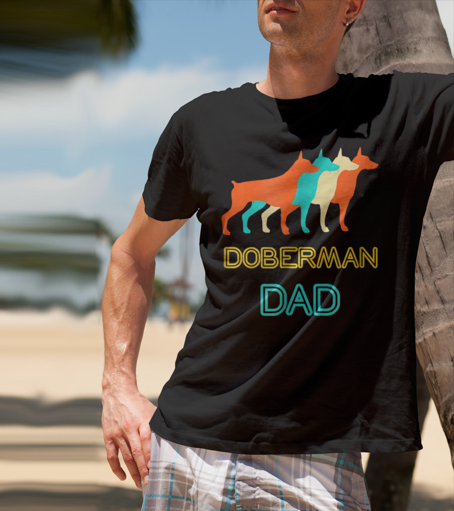 Doberman Dad Retro Colorful Silhouette Trio T-Shirt