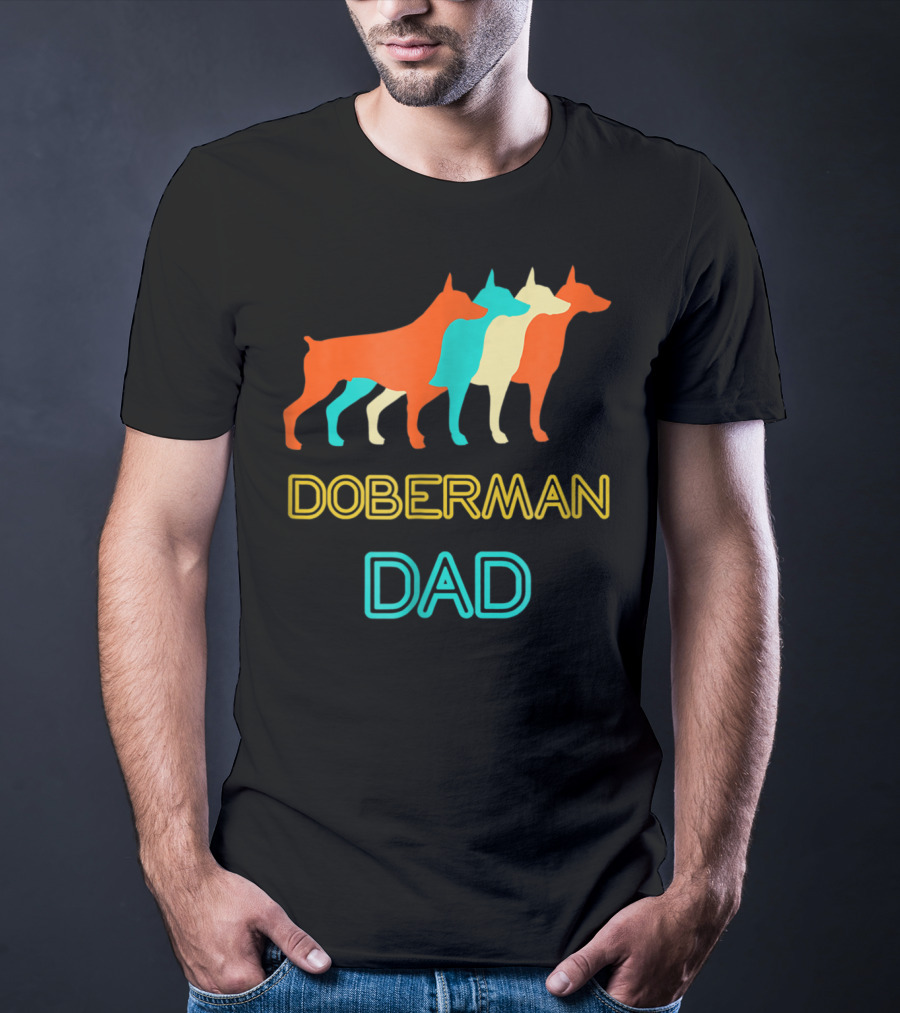 Doberman Dad Retro Colorful Silhouette Trio T-Shirt