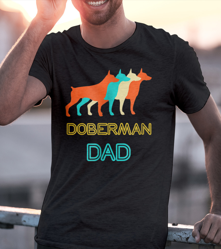 Doberman Dad Retro Colorful Silhouette Trio T-Shirt