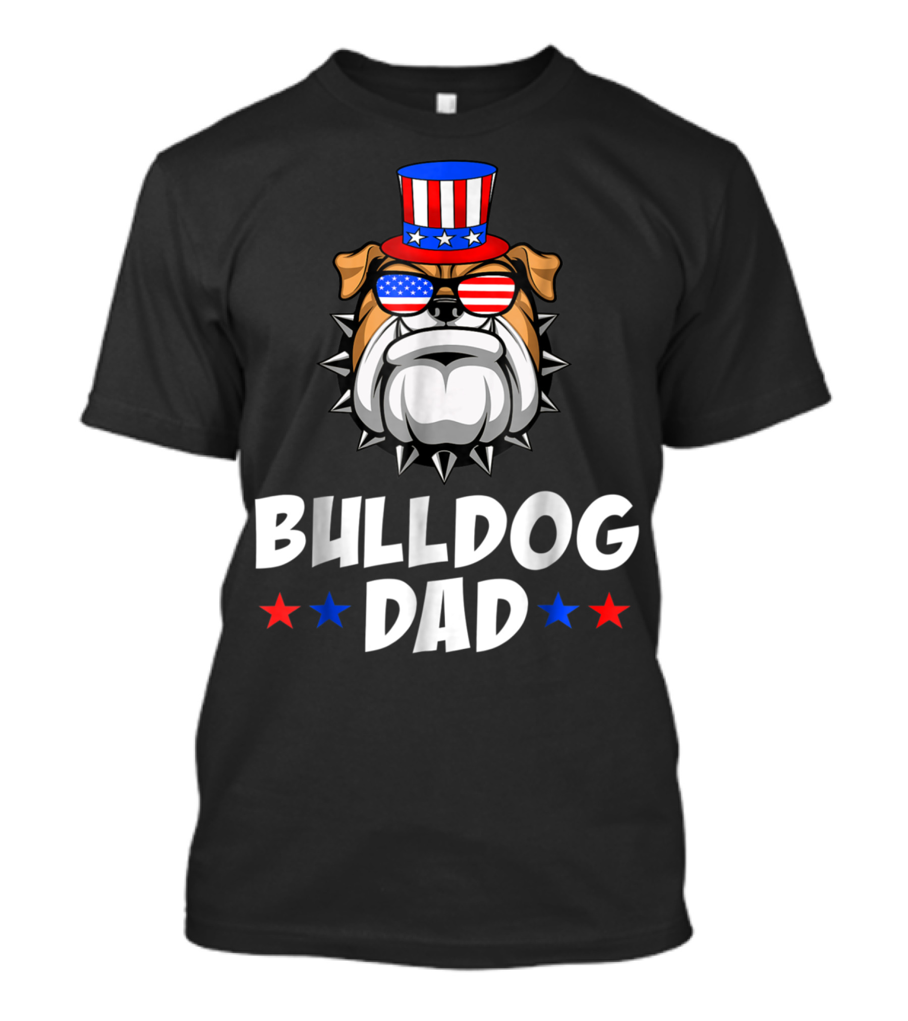 Bulldog Dad USA Flag Sunglasses American Patriotic Top Hat T-Shirt