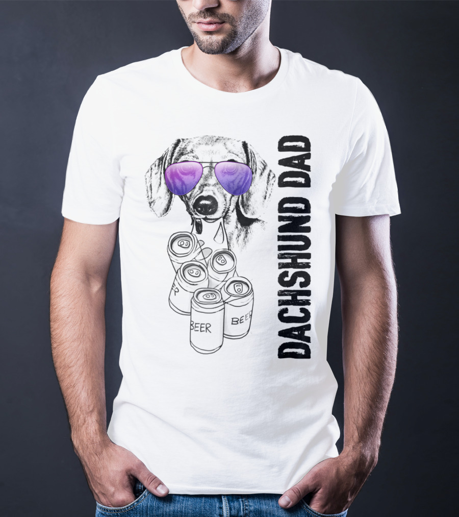 Dachshund Dad With Beer Cans And Sunglasses T-Shirt