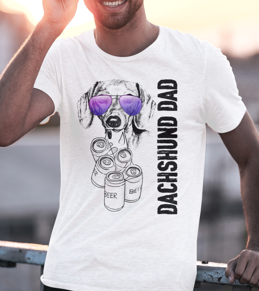 Dachshund Dad With Beer Cans And Sunglasses T-Shirt