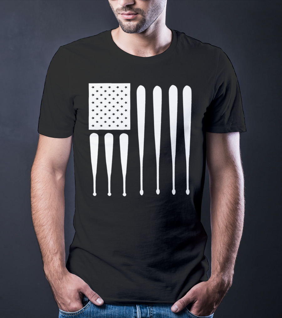 American Flag USA Baseball Bat Dad T-Shirt