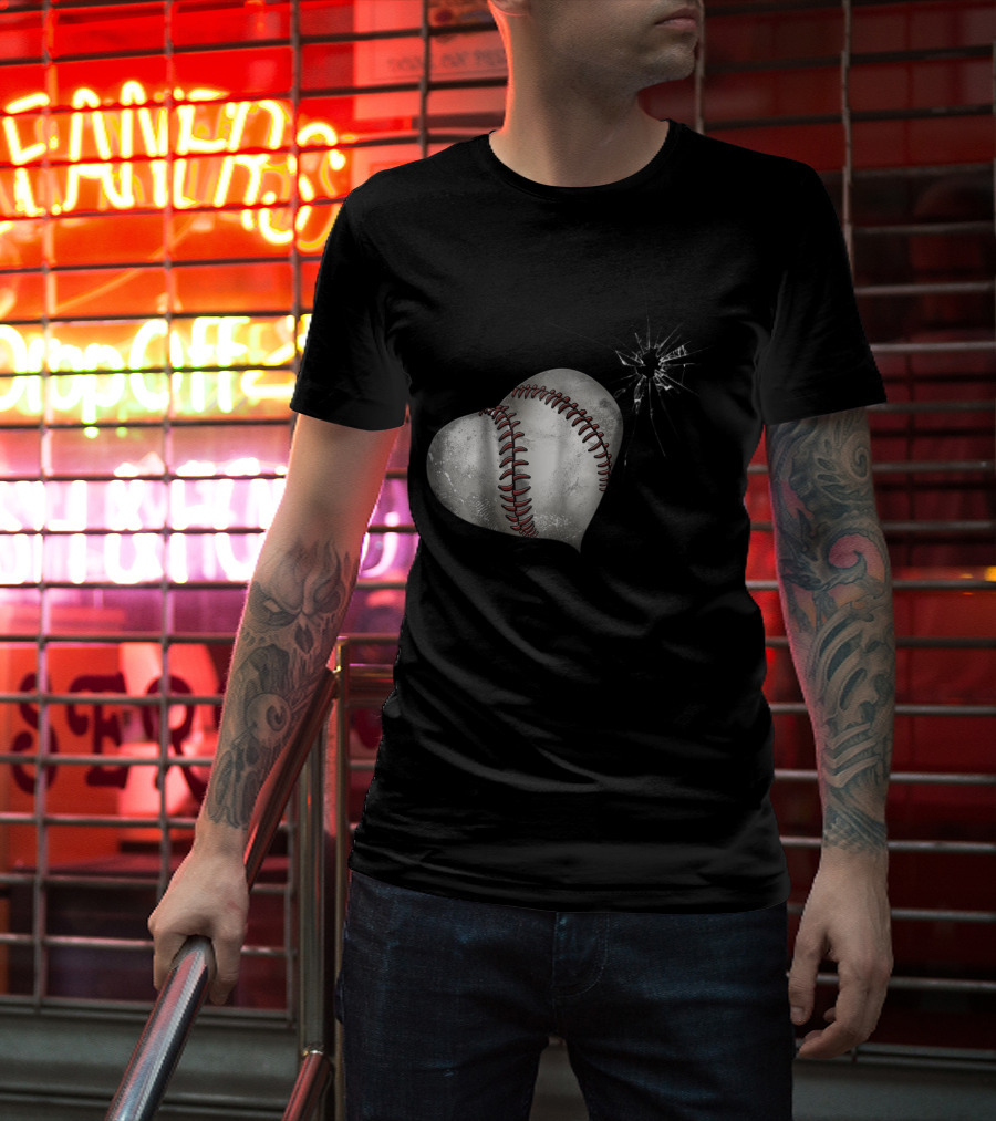 Baseball Heart Crack Funny Cute Love T-Shirt