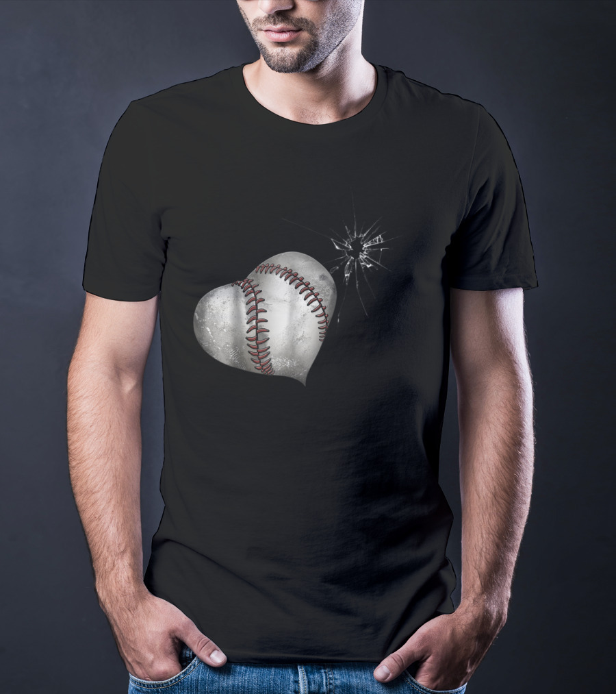 Baseball Heart Crack Funny Cute Love T-Shirt