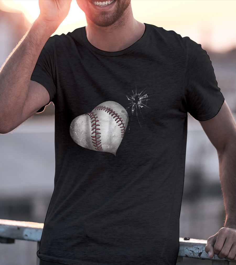 Baseball Heart Crack Funny Cute Love T-Shirt