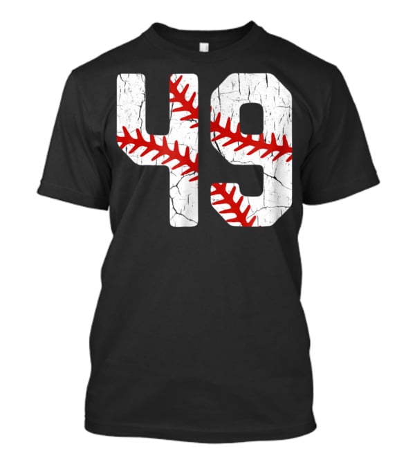 Baseball Player Jersey Number 49 Red Stitching T-Shirt