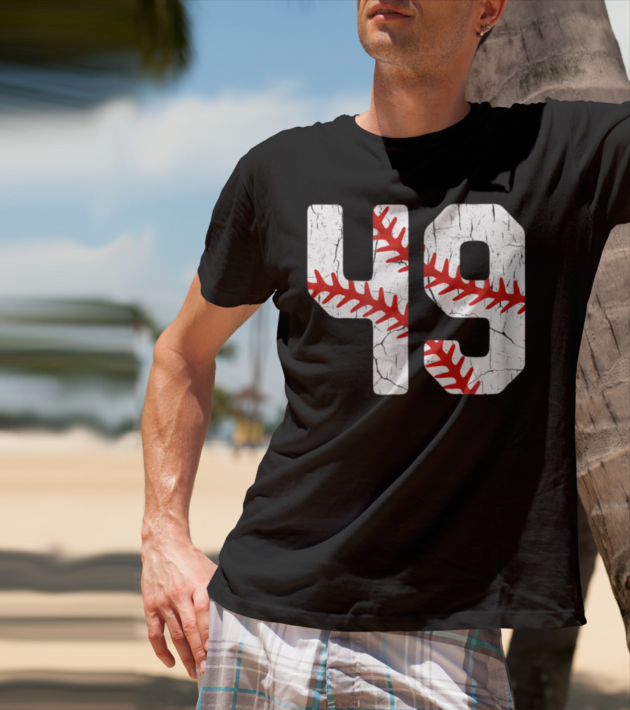Baseball Player Jersey Number 49 Red Stitching T-Shirt