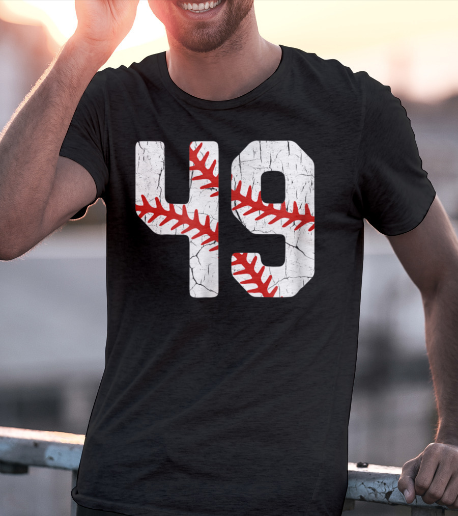 Baseball Player Jersey Number 49 Red Stitching T-Shirt
