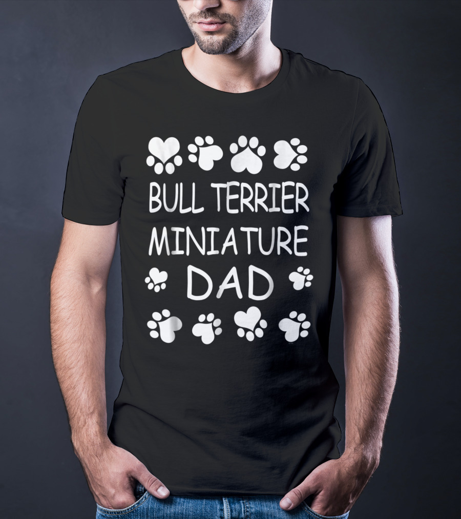 Bull Terrier Miniature Dad Lovers Christmas Paw Hearts T-Shirt