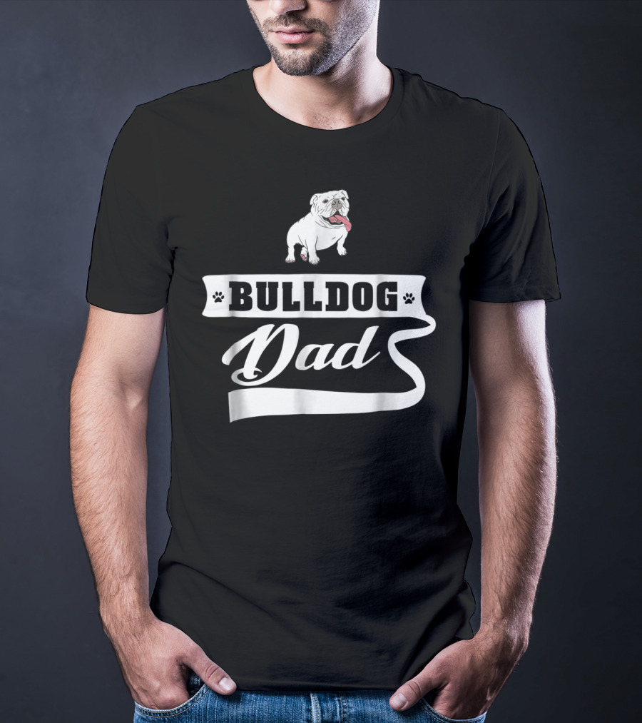 Bulldog Dad Dog Mens Animal Dogs Paw Banner T-Shirt