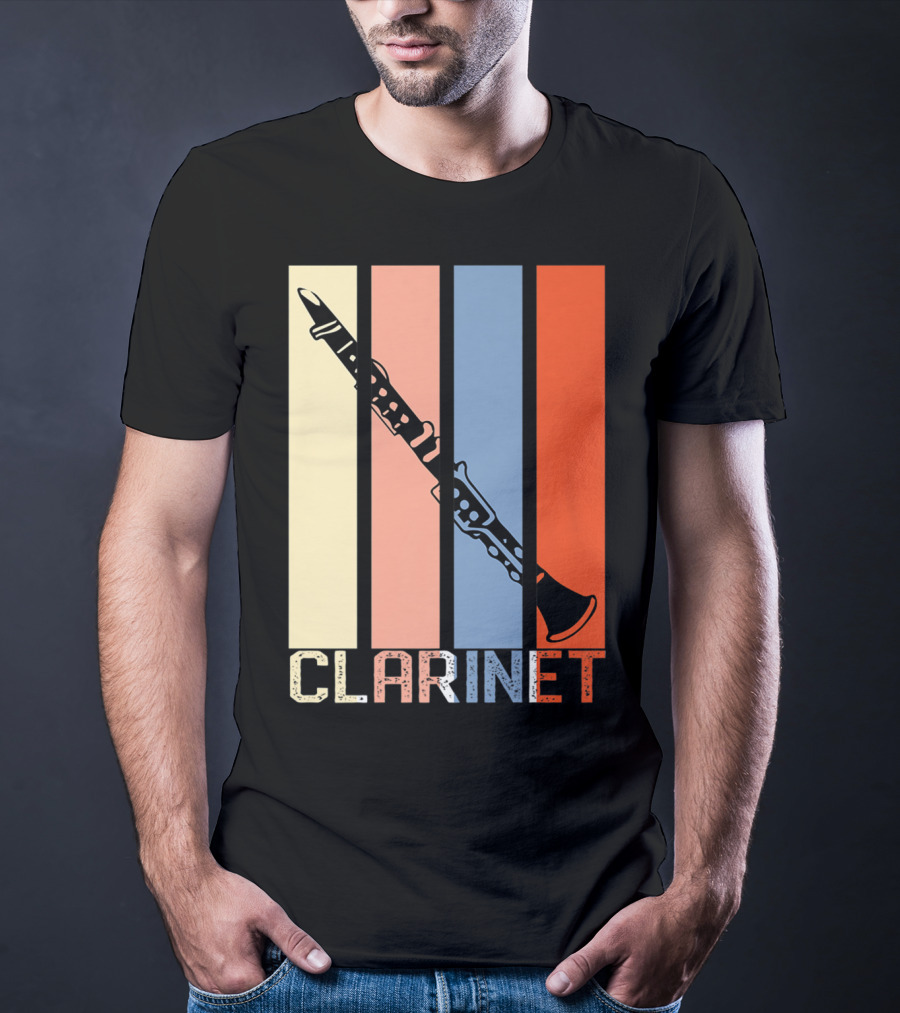 Clarinet Marching Band Dad High School Retro Instrument Stripes T-Shirt