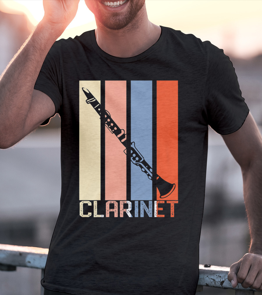 Clarinet Marching Band Dad High School Retro Instrument Stripes T-Shirt