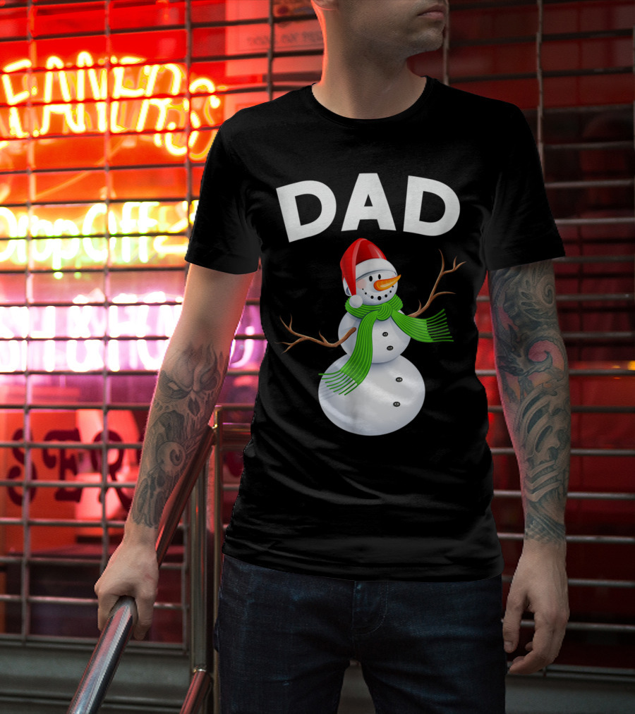 Dad Christmas Snowman Santa Hat Family T-Shirt