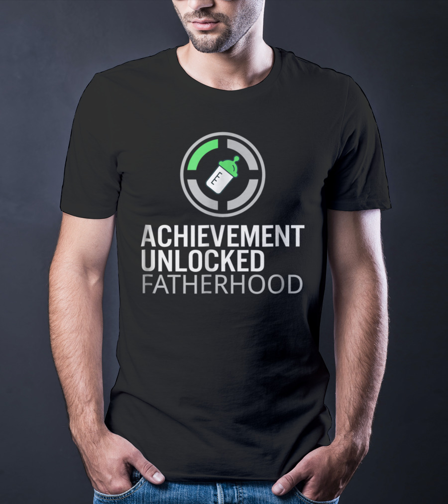 Achievement Unlocked Fatherhood Baby Bottle Gaming Symbol Dad T-Shirt