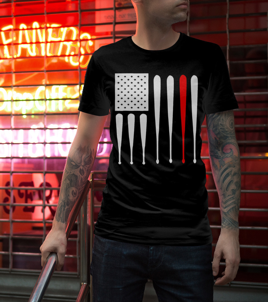 American Flag Baseball Dad Husband Patriotic Baseball Bats T-Shirt